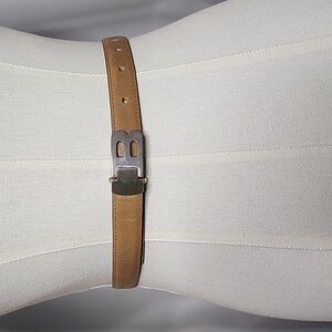 Bally Tan Leather Belt with Silver B Logo Buckle